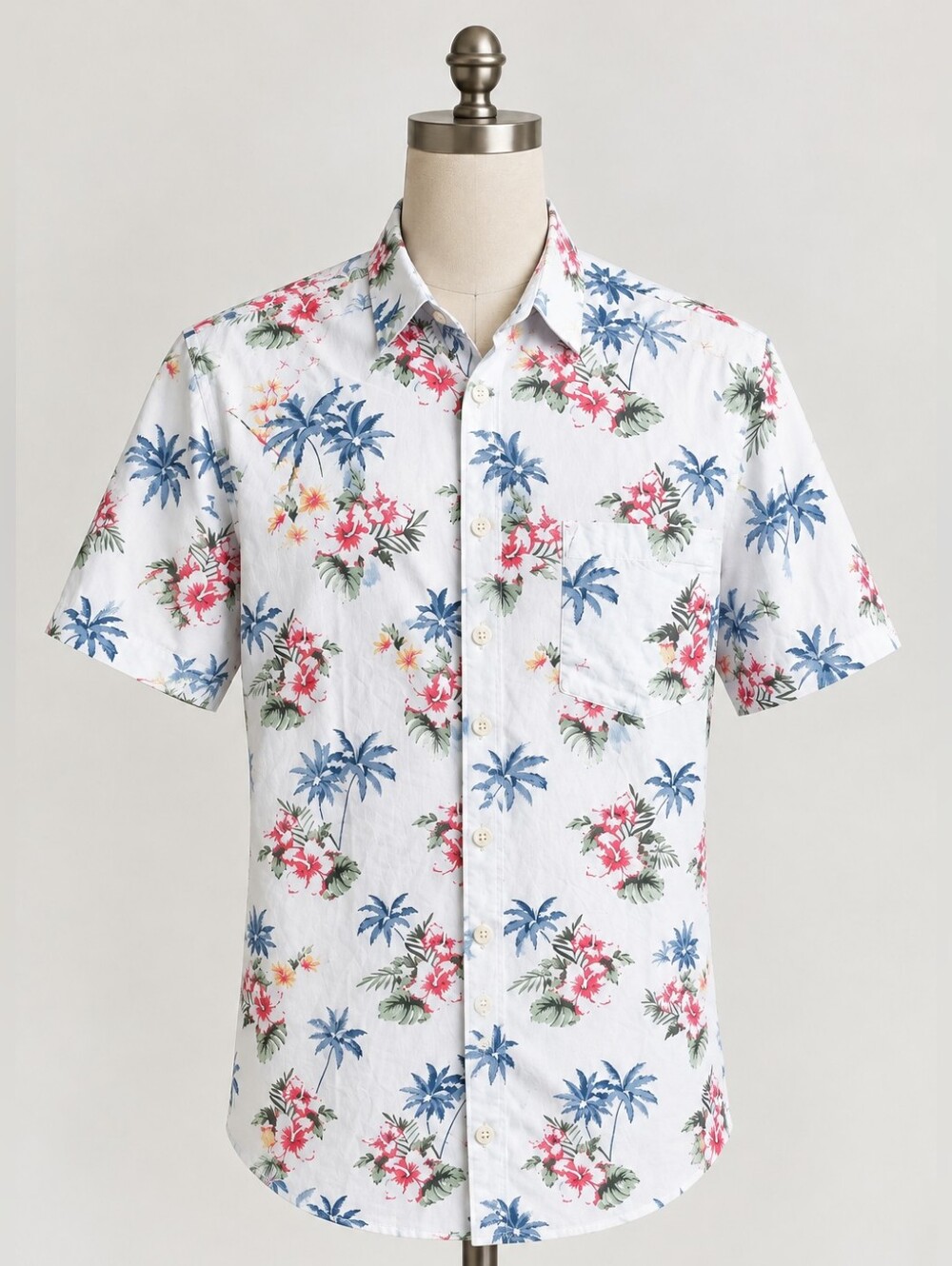 Cactus Man White Floral Short-Sleeve Shirt - Size M